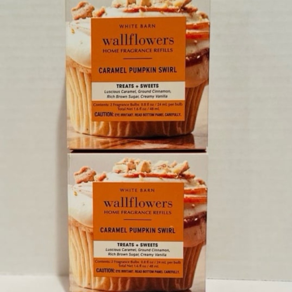 Bath & Body NEW (4) Caramel Pumpkin Swirl Wallflower 2-Pack Refills